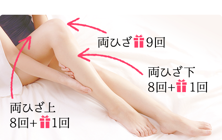 両ひざ9回　両ひざ上8回+1回プレゼント　両ひざ下8回+1回プレゼント