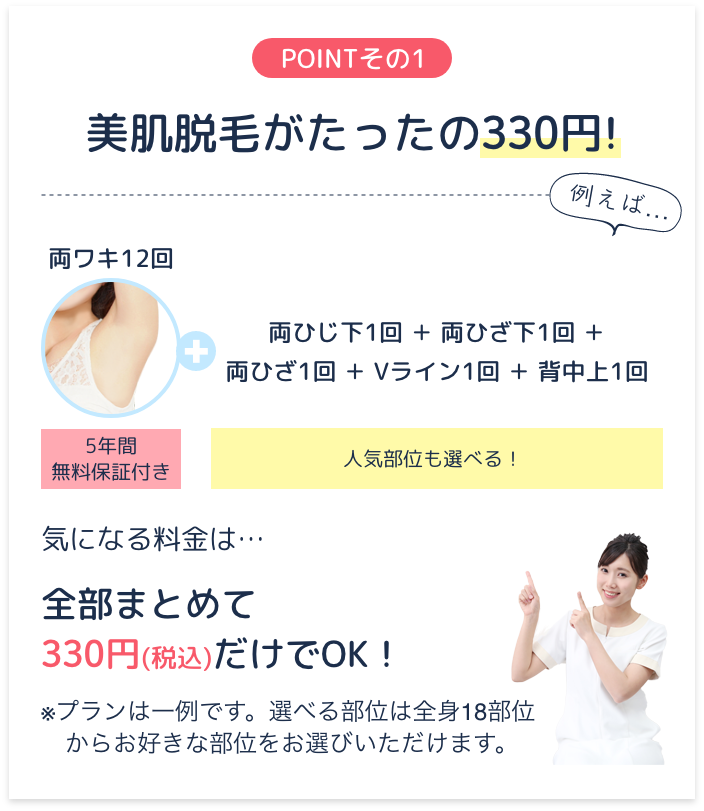 POINTその1 美肌脱毛がたったの330円！