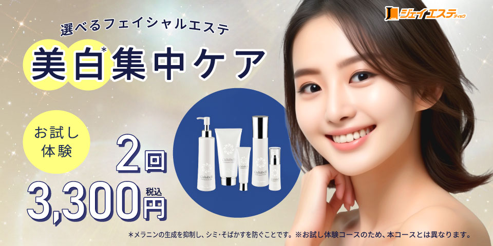 選べるフェイシャルエステ　美白集中ケア お試し体験　2回 税込3,300円