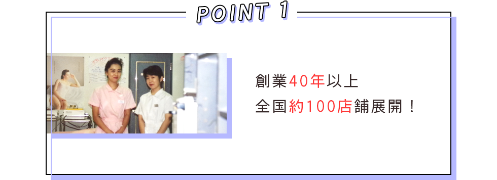 POINT1 創業40年以上　全国約100店舗展開！