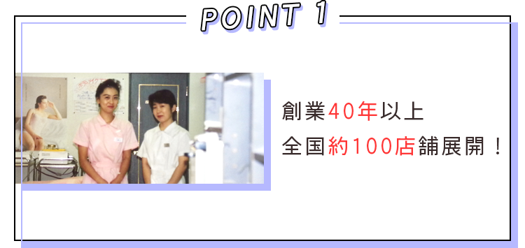 POINT1 創業40年以上　全国約100店舗展開！